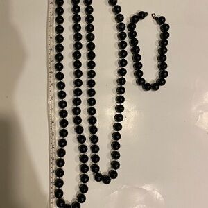 VINTAGE BLACK LAYERING NECKLACES LARGE PLASTIC BEADS